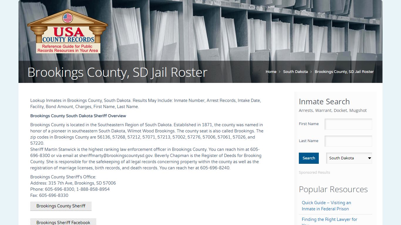 Brookings County, SD Jail Roster | Name Search